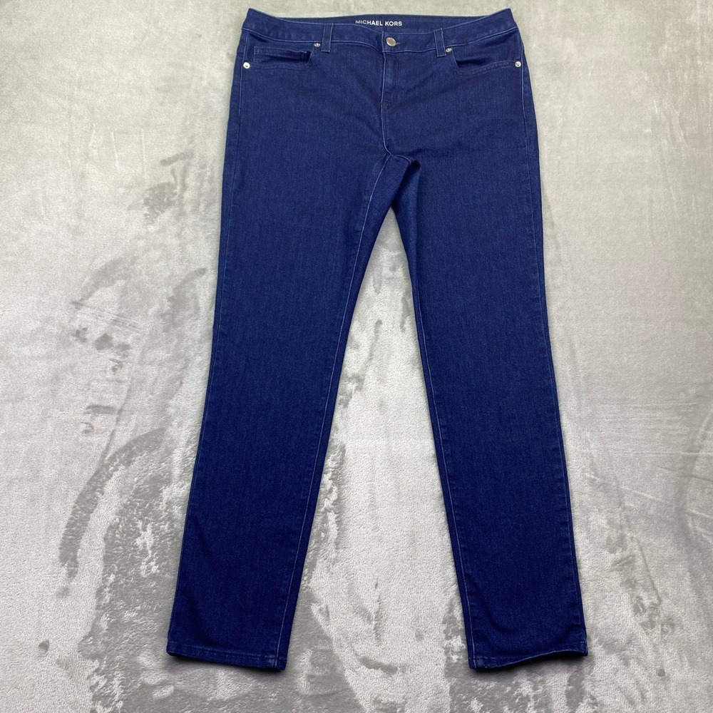 Michael Kors Womens Skinny Jeans Dark Indigo Blue Stretch Denim MK Logo Sz 32